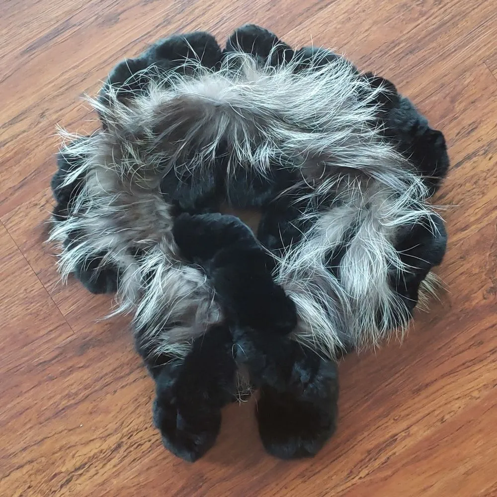 Black and Brown White Chic Edgy Feminine Retro Classic Soft Fur Neck Scarf 40in - Image 2