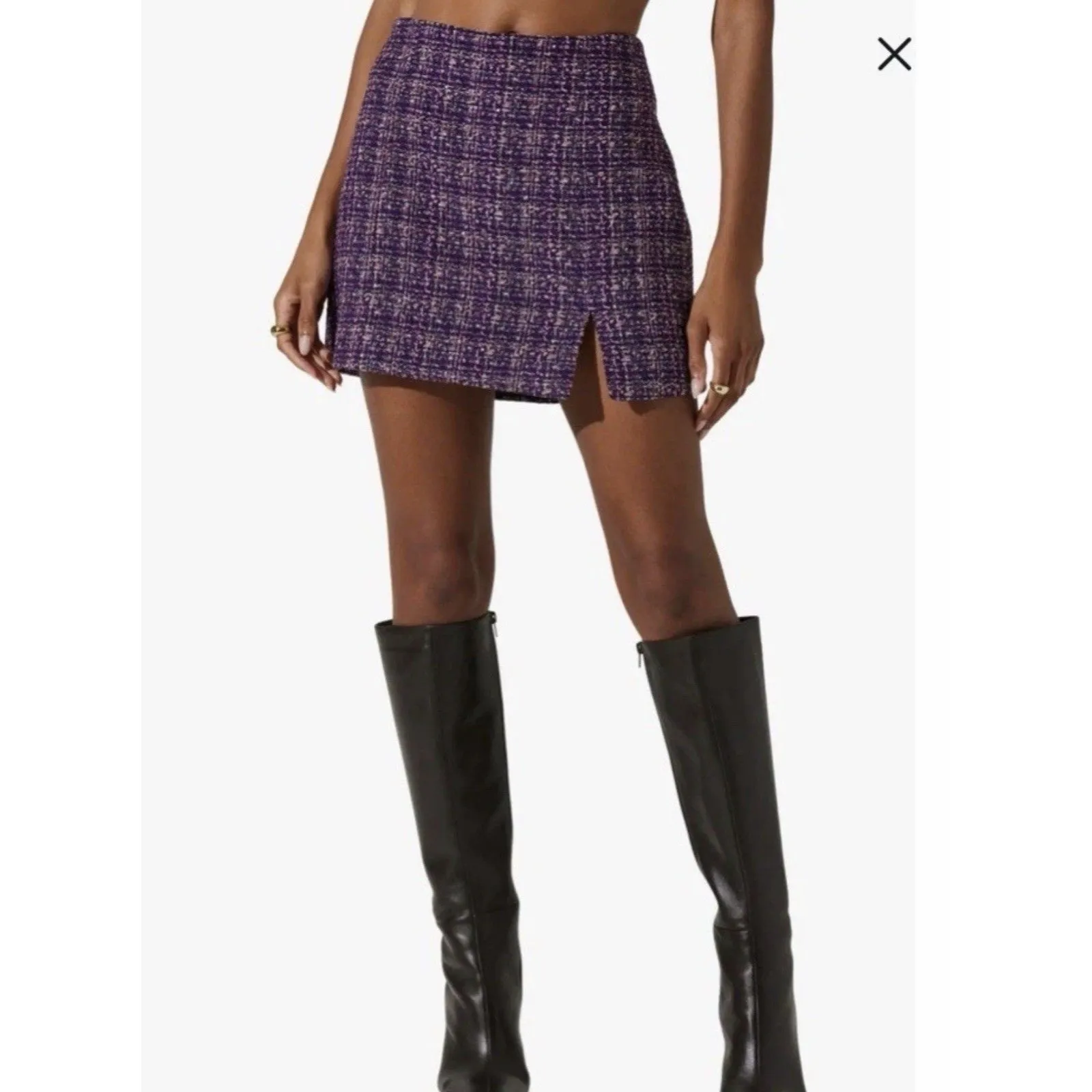 ASTR The Label Purple Boucle Tweed Mini Skirt XL High Waisted Slit Lined Preppy - Image 3