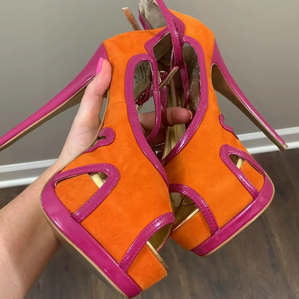 ALDO Raymonne Suede Orange/Pink Ultra High Heel Platforms - Image 7