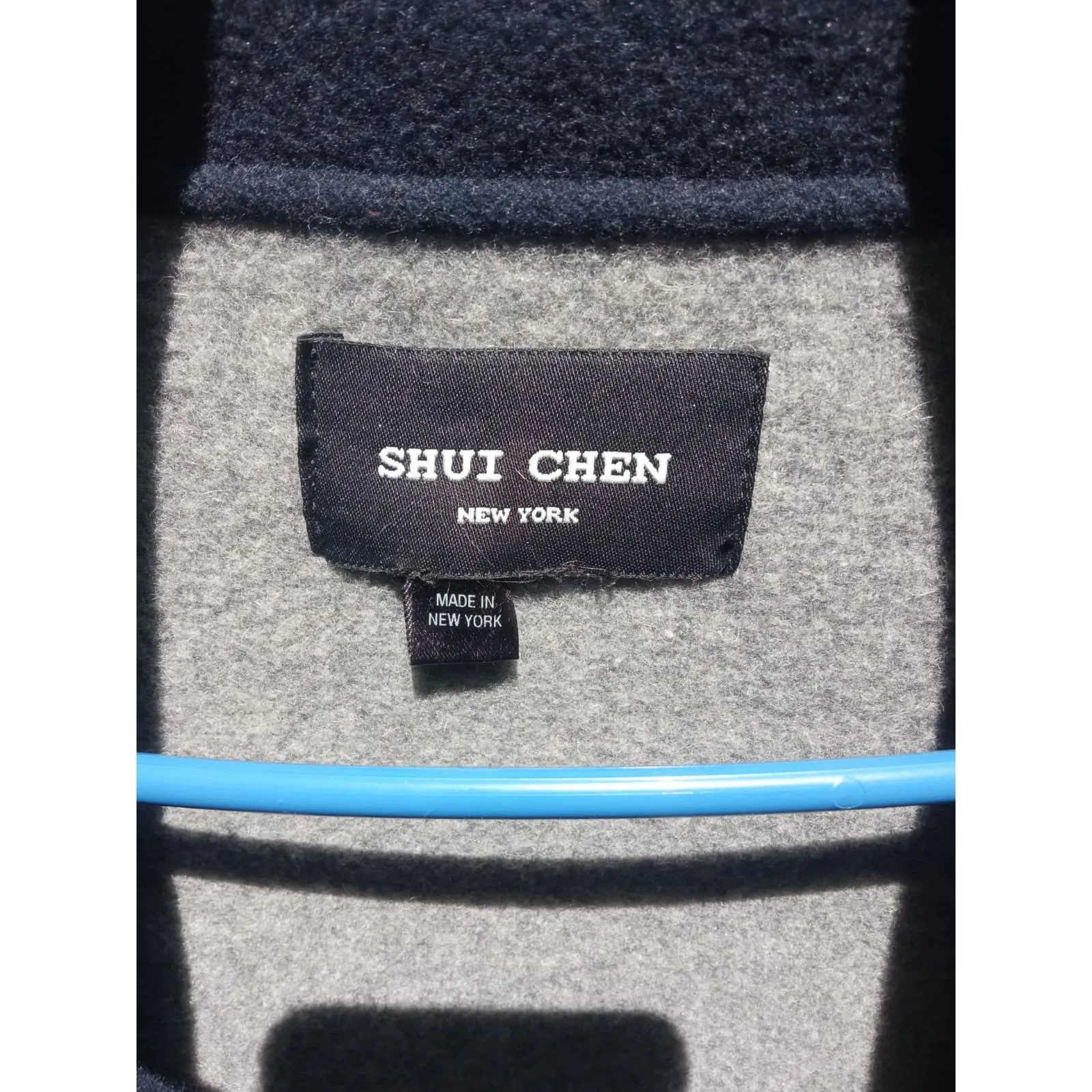 SHUI CHEN New York Women's Open Blazer Jacket Leather Italian Wool Blue Sz M/G Size M - Image 5