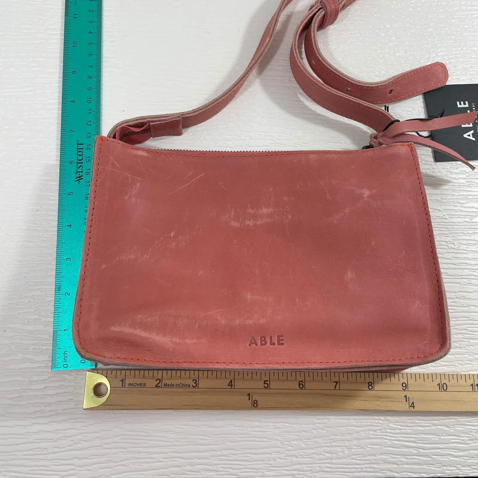 NWT ABLE Chaltu Top Zip Crossbody Rose Leather Adjustable Strap Bag Pink - Image 6