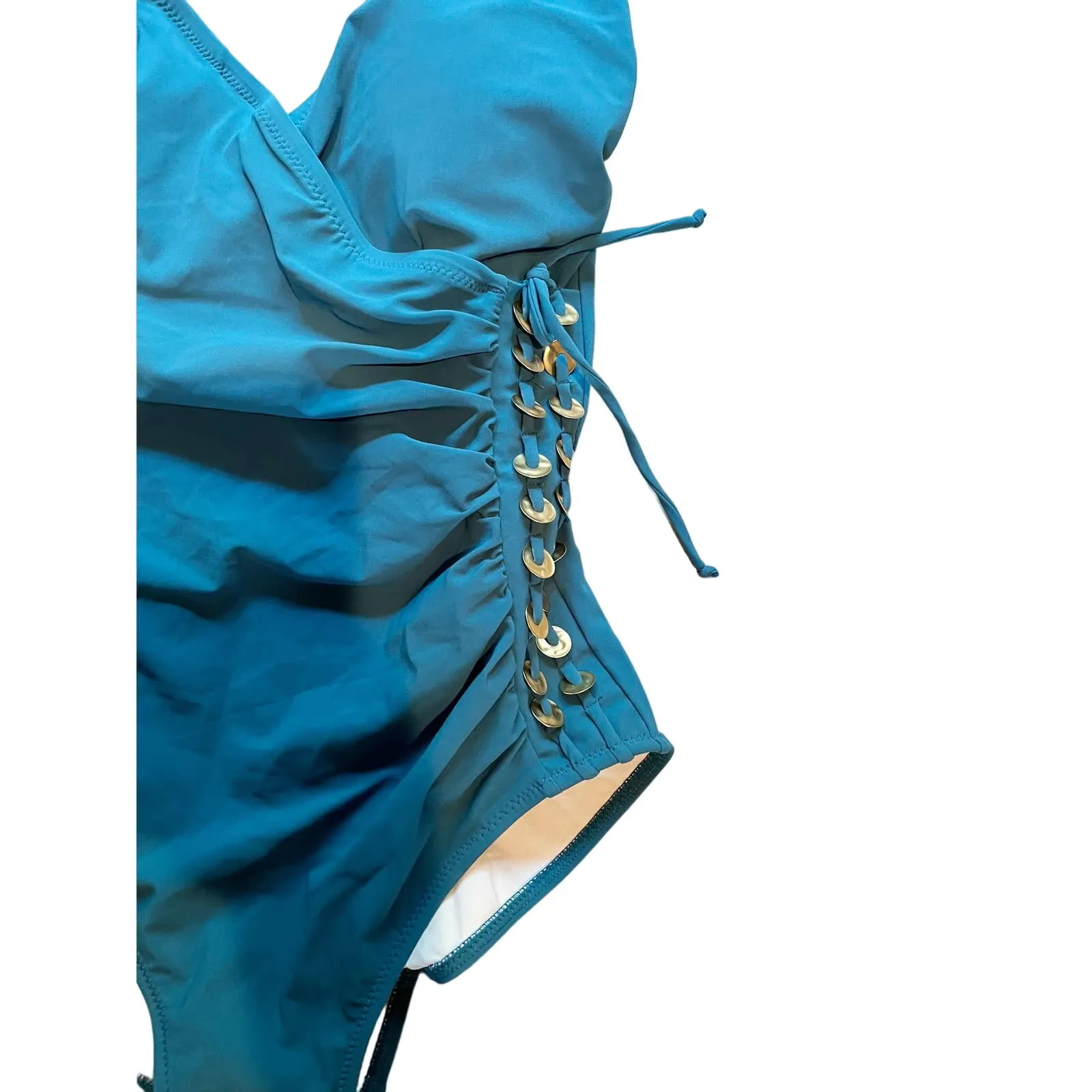 GOTTEX One Piece Swimsuit Classic Golden Touch More Coverage Surplice Teal 6 NWT - Image 5