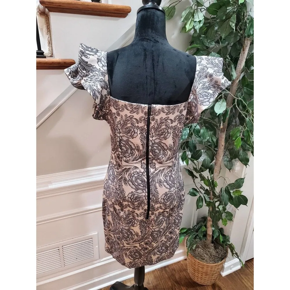 Vesper Women Floral Polyester Square Neck Short Sleeve Knee Length Dress Size 14 Brown - Image 8