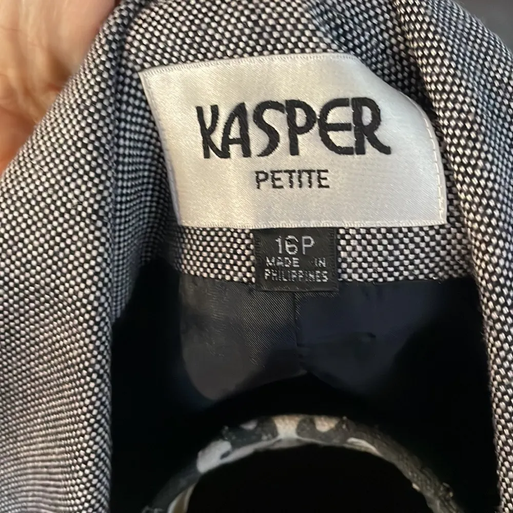 KASPER PETITE Black & White Blazer Jacket Size 16P - Image 7