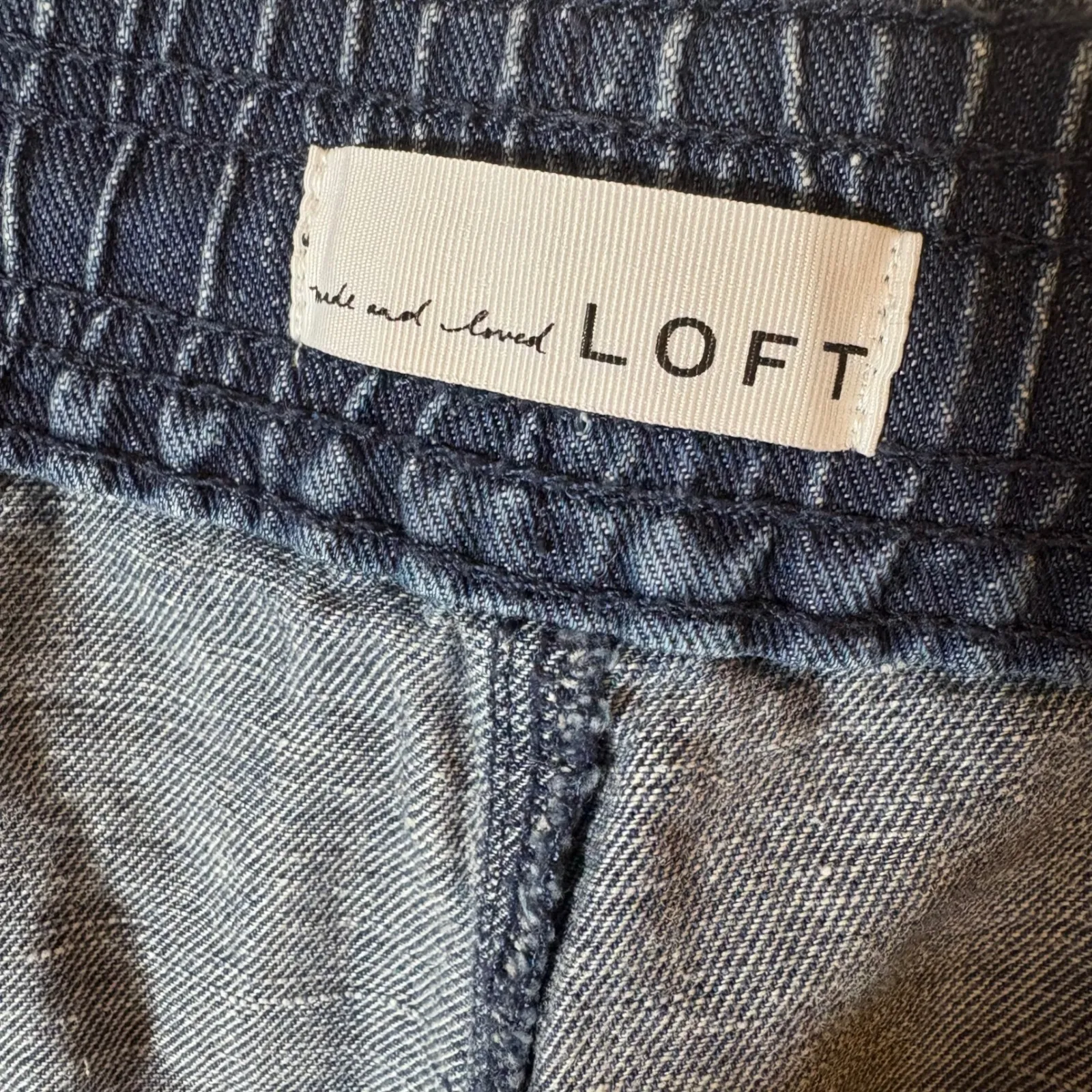 Loft  Denim Drawstring Frayed Hem Shorts Size XL - Image 3