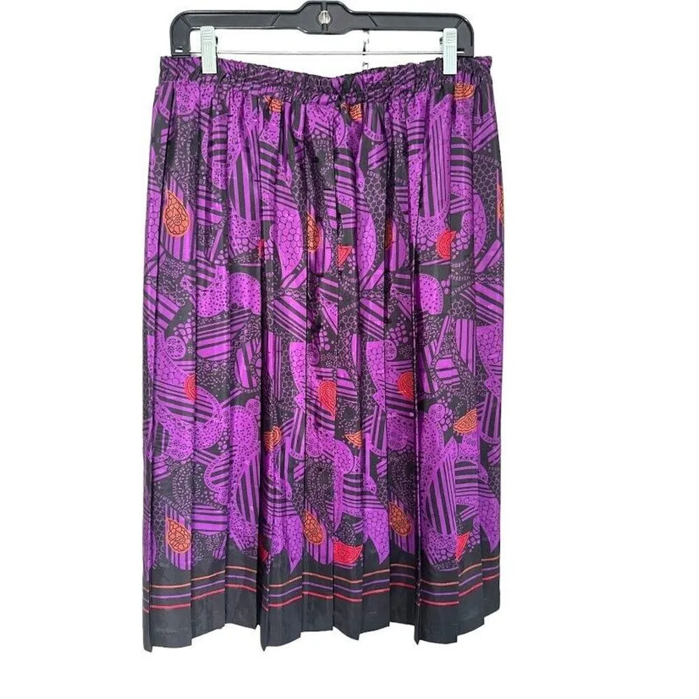 Andrea Gayle VINTAGE 80s Abstract Purple Black Midi Pleated Skirt Blouse Size 14 - Image 12