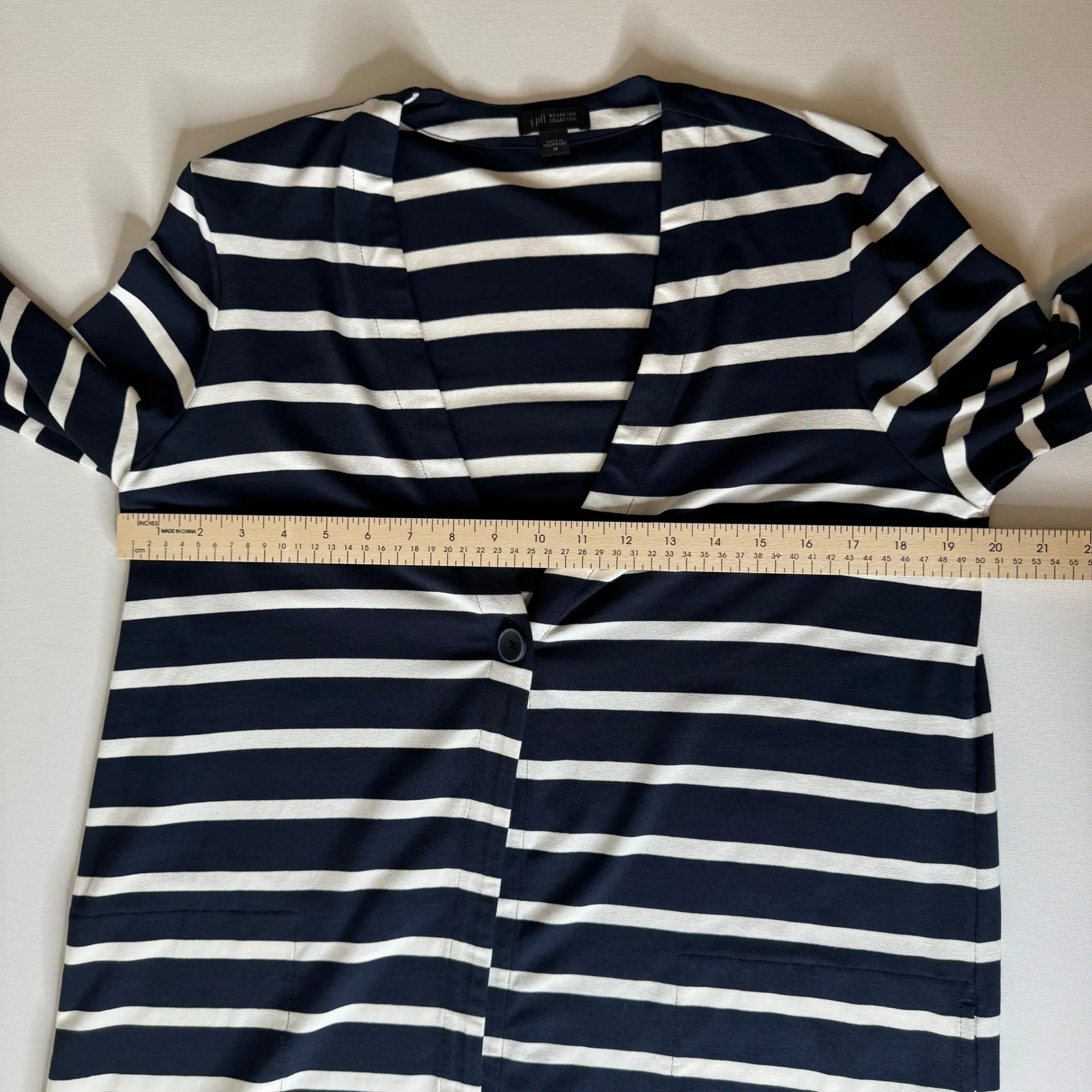 J.Jill Wearever Collection Striped Cardigan Sz M Button Front Nautical Soft Blue Size M - Image 12