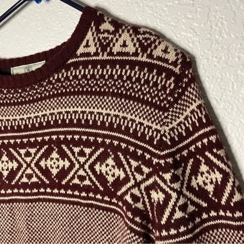 Next Womens Size L Wool Blend Fair Isle Red Cream Knit Sweater Dress Long Sleeve - Image 2