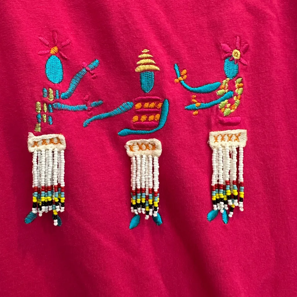 Vintage Johnny Was 90’s Red Pink T-Shirt Maxi Dress Resort Vacation Beach Size L - Image 3