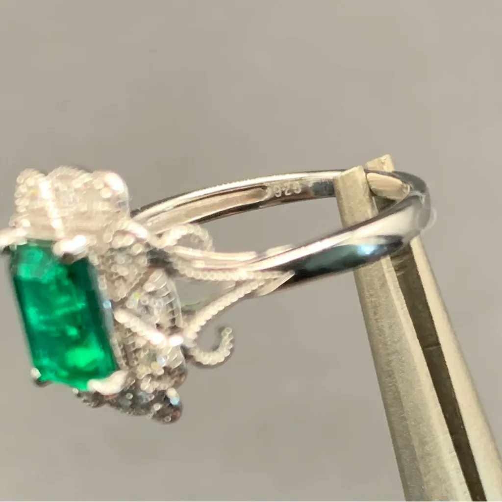1.75 ct Lab Created Emerald & Diamond Ring Antique Style Sterling Silver Size 7 Green - Image 8
