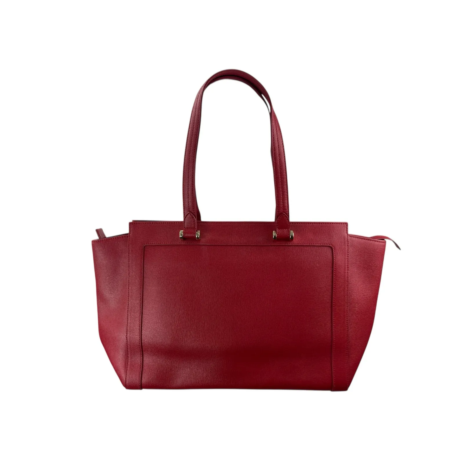 Furla Ginevra Red Gold Accent Saffiano Leather Travel Large Tote Bag Handbag - Image 2