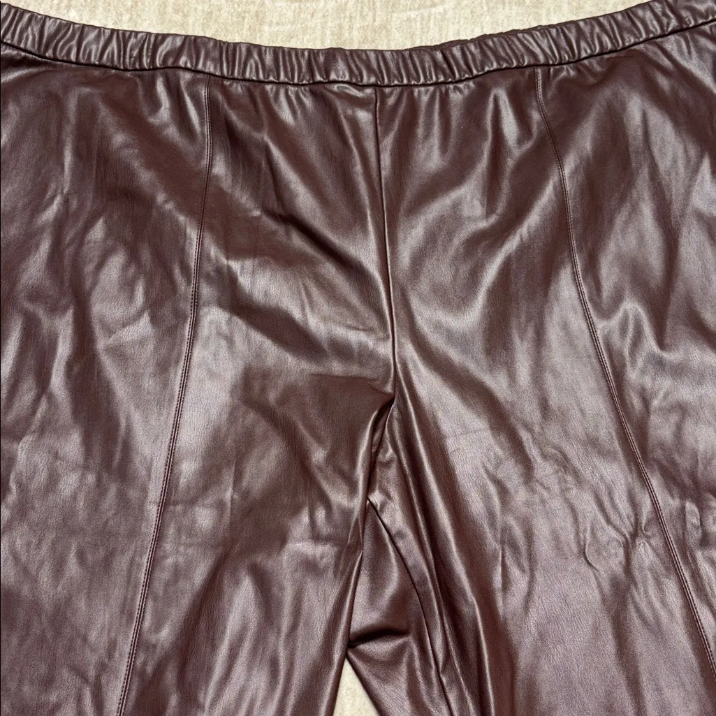 Women's 5x faux leather wide leg pants Brown Susan Graver - Image 2