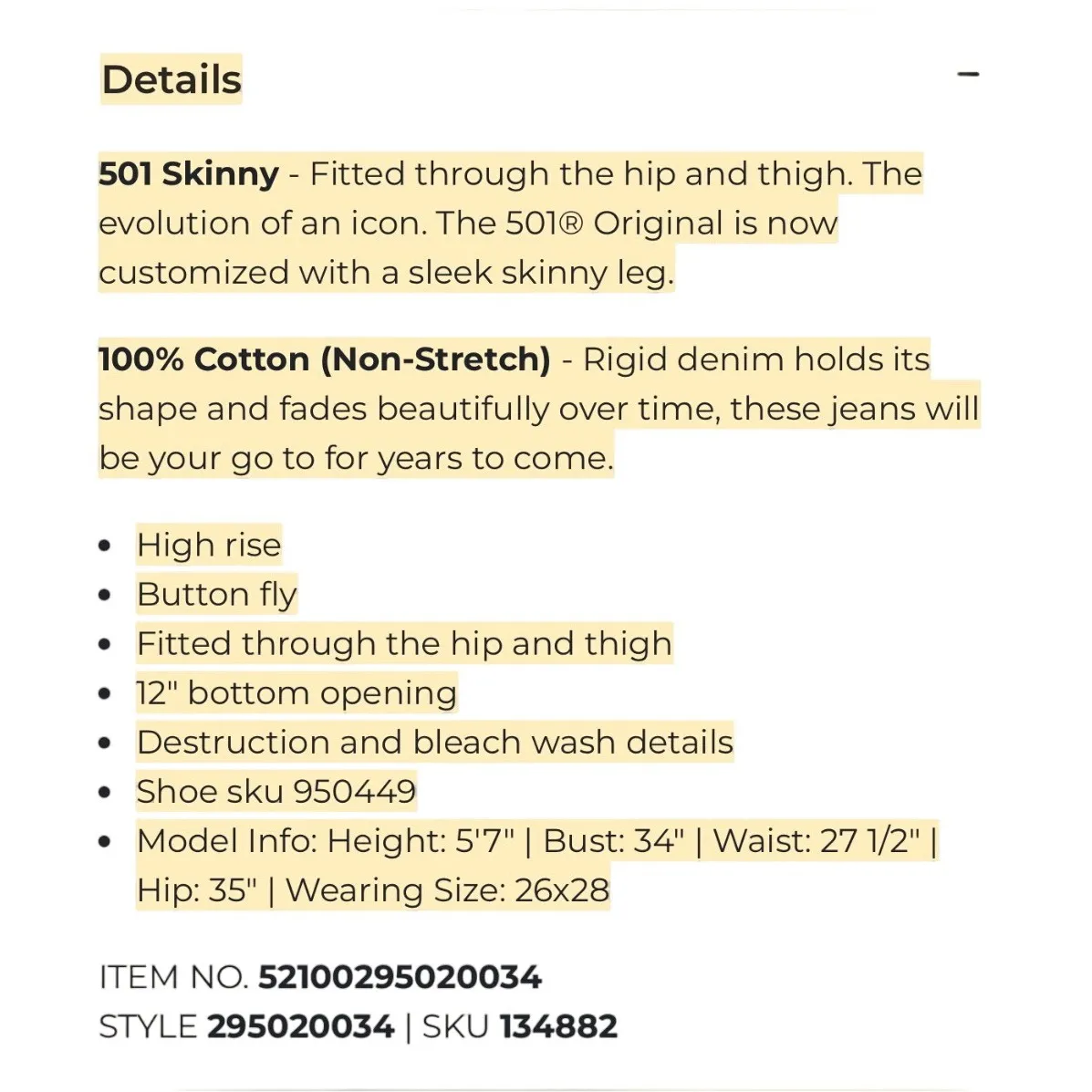 NWT Levi's 501 Skinny High Rise Jeans Can't Touch This Wash 27x28 - Image 10