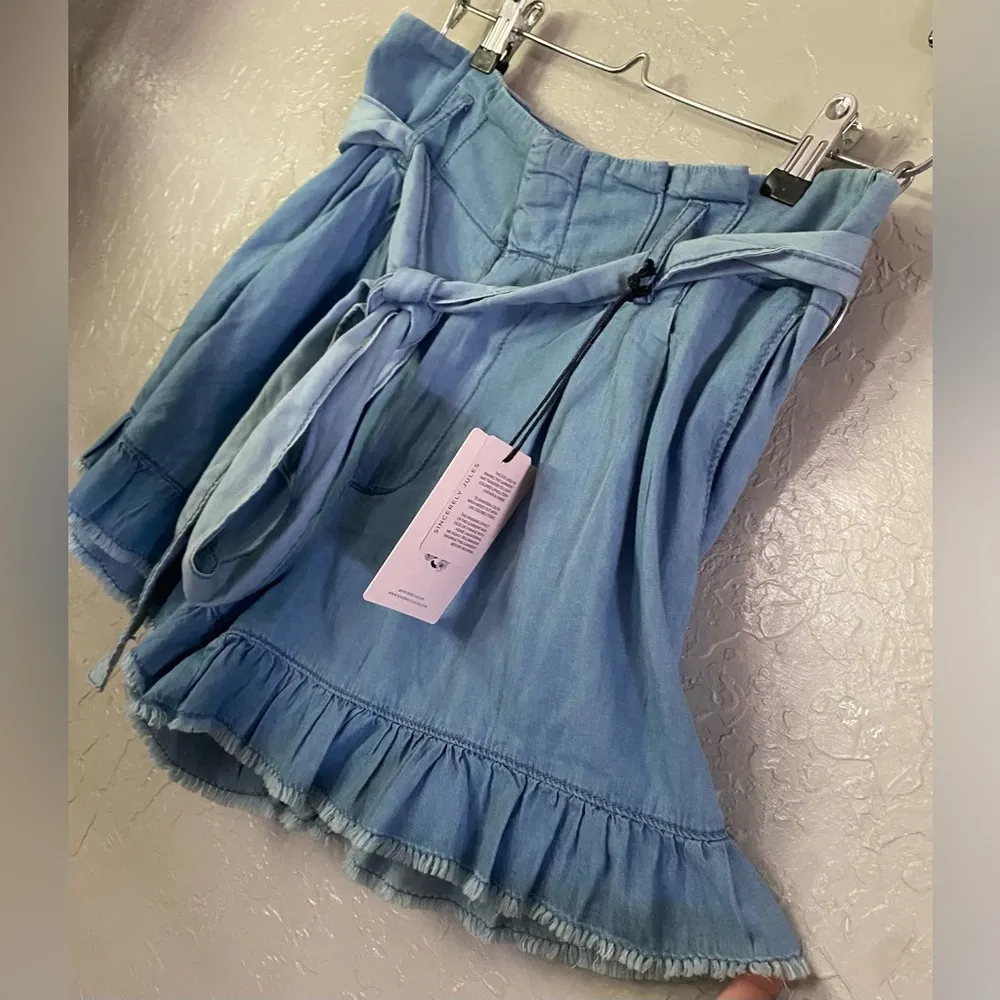 Sincerely Jules Shorts Blue High Rise Paper Bag Short Tie Waist NEW Sz Medium - Image 15
