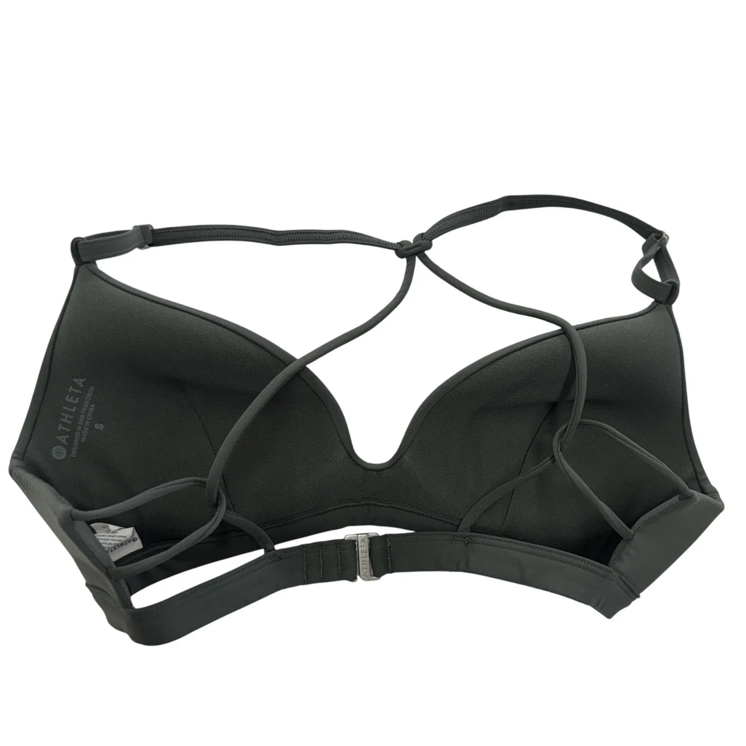 Athleta Bikini Top Womens Small Olive Strappy‎ Back Padded Wireless Swim Clasp - Image 2