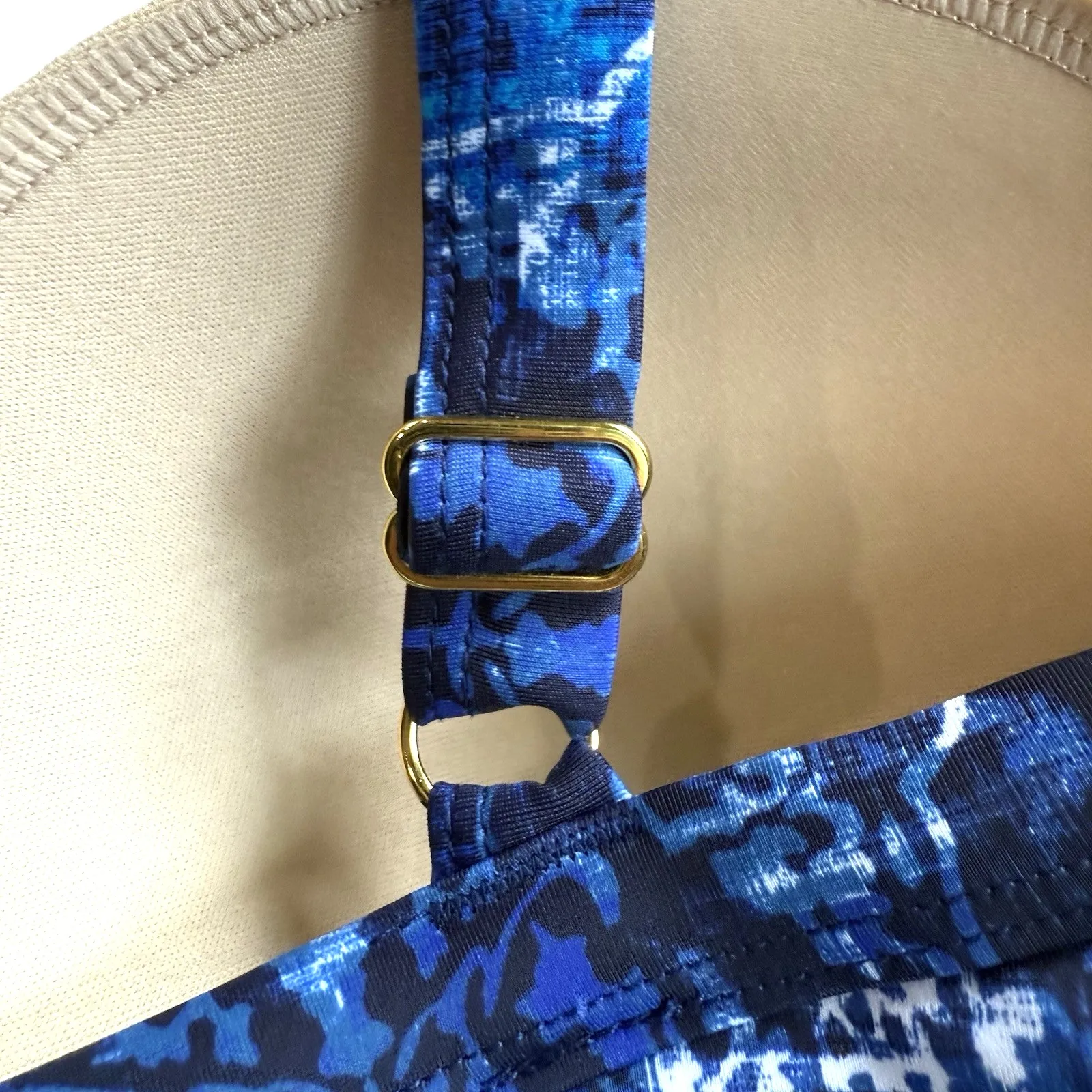 Swimsuit for All Tankini Swim Top Plus 30 5X V Tiered Blue Batik Flowy Modest - Image 7