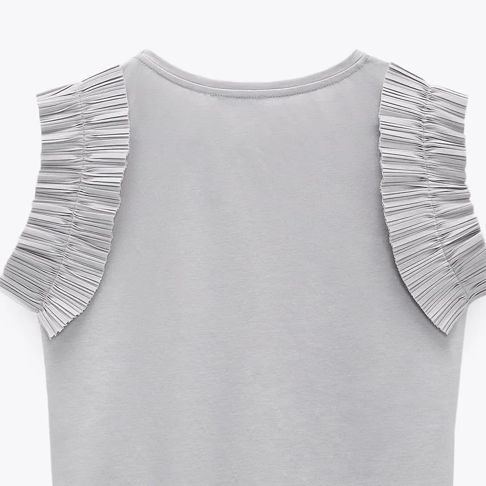 NWT Zara Light Grey Contrast Top Size Small - Image 5