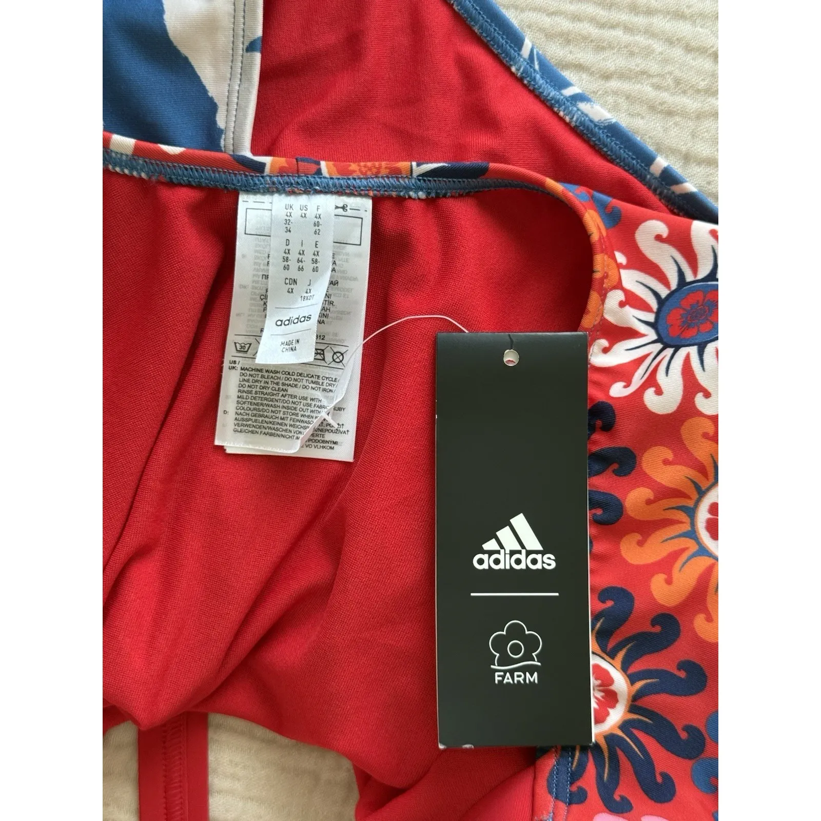 Adidas x FARM Rio Red Blue Floral‎ One-Piece Swimsuit Plus Size 4X NWT Athletic - Image 3