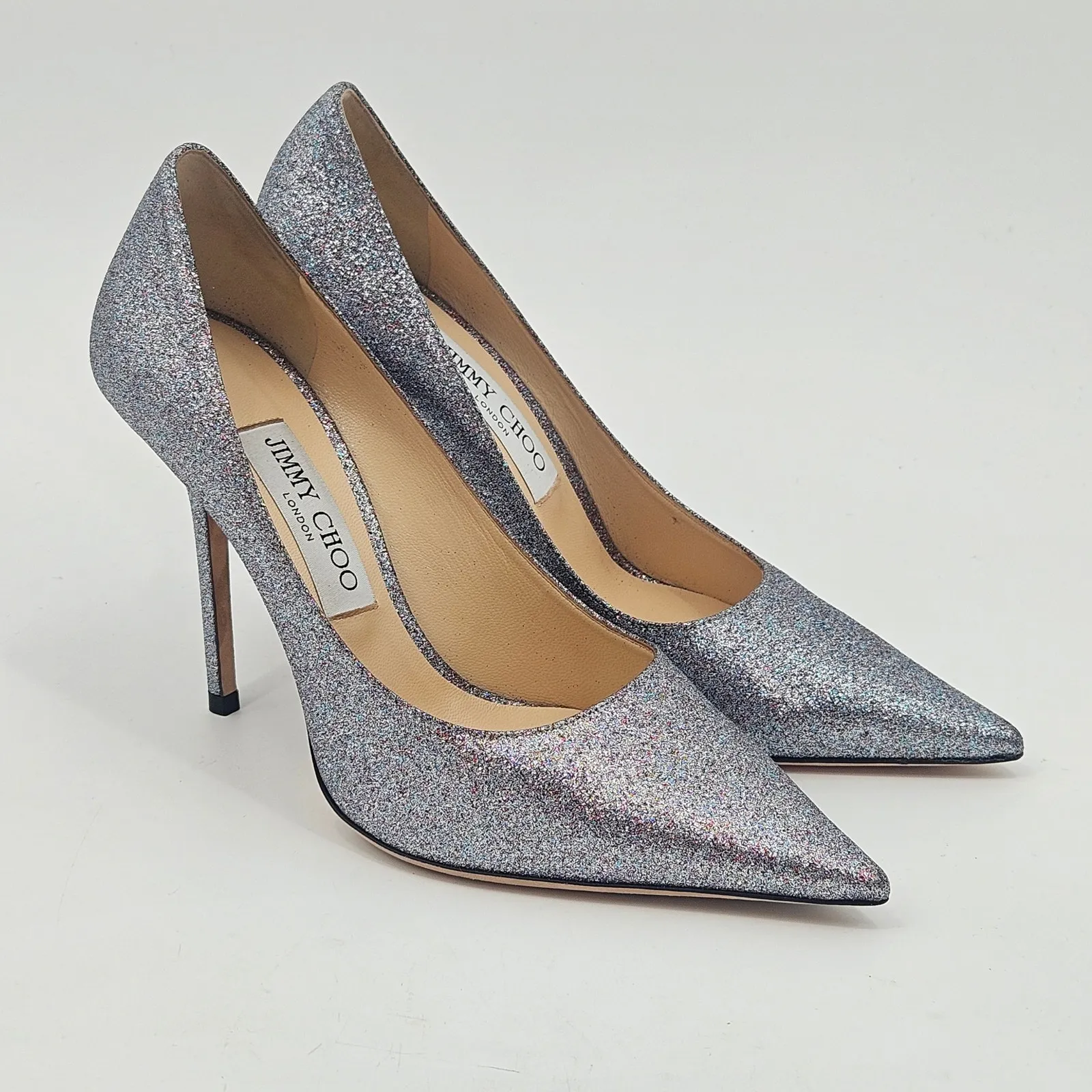 Jimmy Choo  100 Pumps Size 38 Pointed‎ Toe Glitter Heels - Image 11
