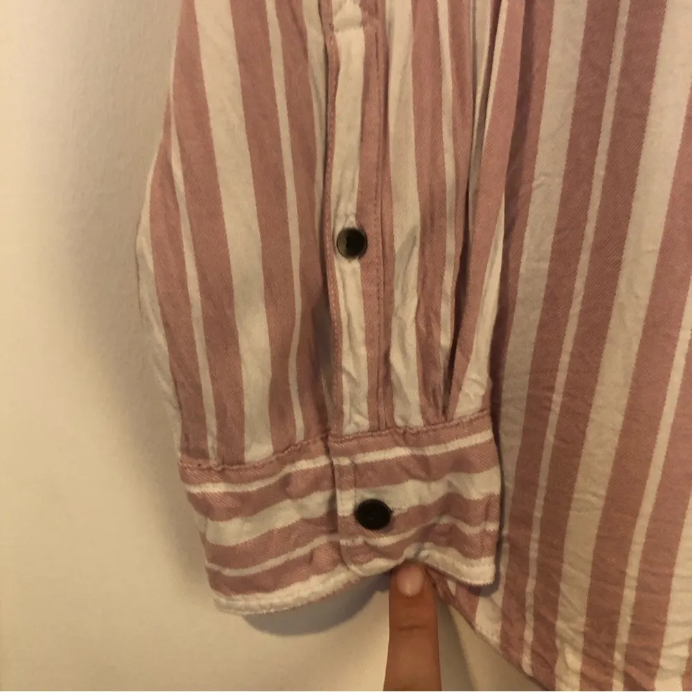 women’s large button up shirt pink white striped long sleeve - Image 8