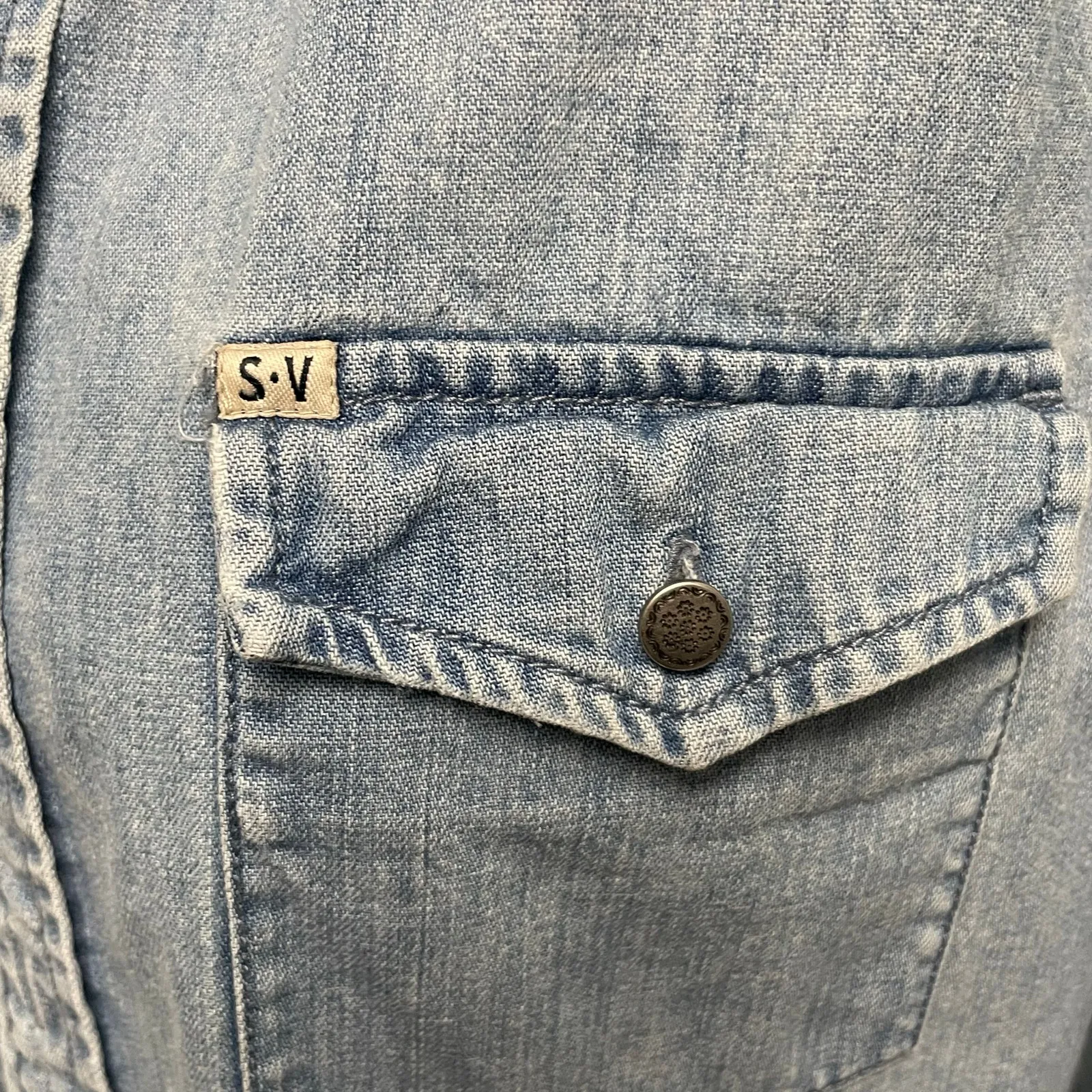 Salt Valley Western Denim Button Down Shirt Womens Small Light Wash Rodeo Blue - Image 2