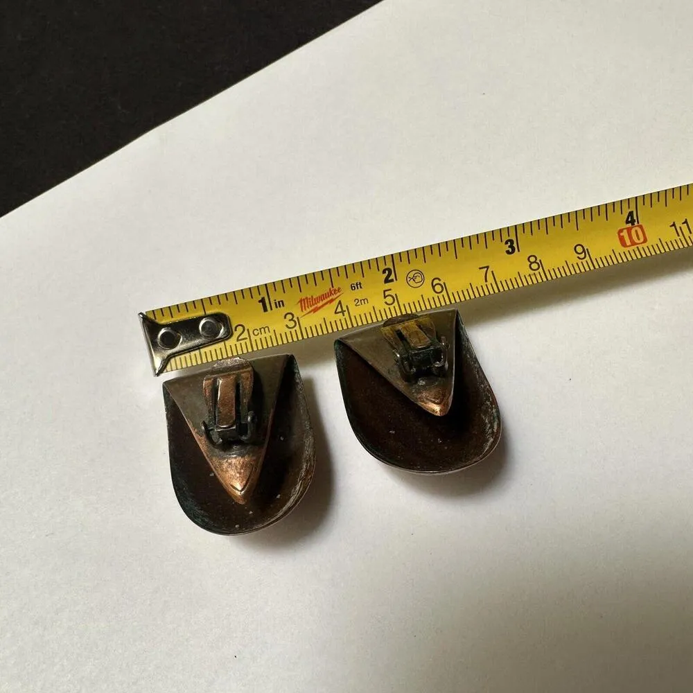Copper Tone Brutalist Modernist Clip On Earrings - Image 12