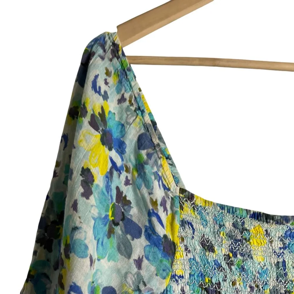 LoveShackFancy Blue Capri Floral Print Smocked 3/4 Sleeve Midi Dress Size Medium - Image 9