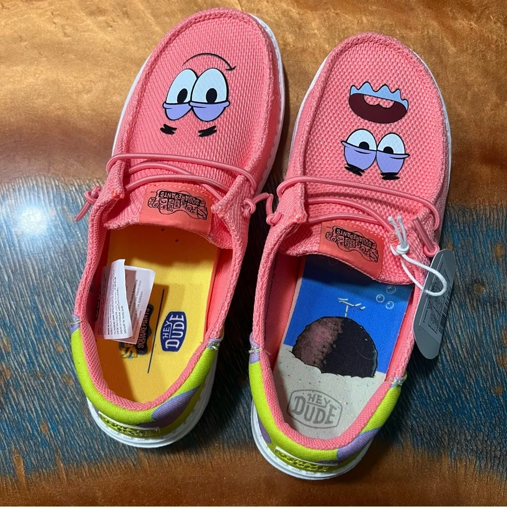 NIB Hey Dude Wendy SpongeBob Patrick Pink Green Shoes size 7 limited edition - Image 2