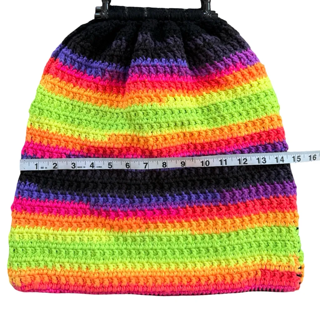 Handmade Crochet Rainbow Tote Bag Boho Retro Festival Market Style Bag - Image 8
