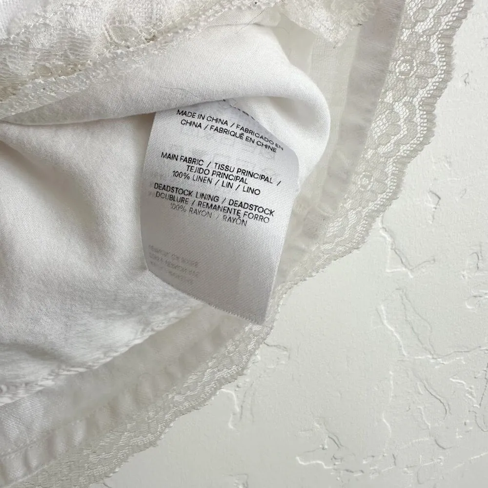 Reformation | Rosalie 100% Linen Floral Tie Top‎ in White Size 8 - Image 11