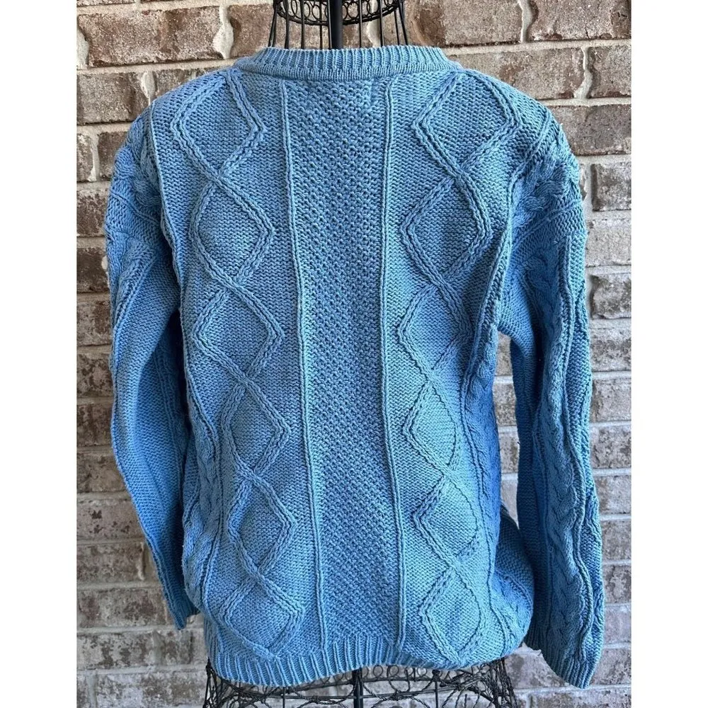 Nuggets Cable Knit Sweater Medium Vintage Powder Blue Upper Front Button… Size undefined - Image 5