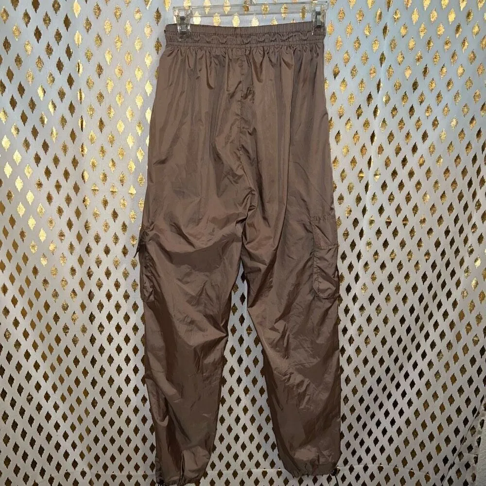 Boohoo windbreaker nude tan beige khaki baggy cargo pants drawstring joggers siz - Image 6