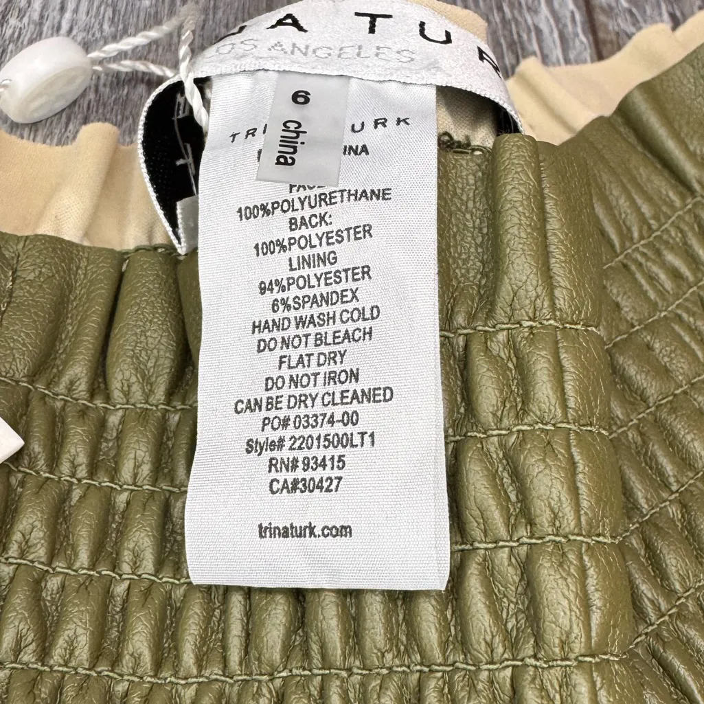 Trina Turk Womens Vegan Leather High Rise Olive Green Smocked Shorts Size 6 - Image 2