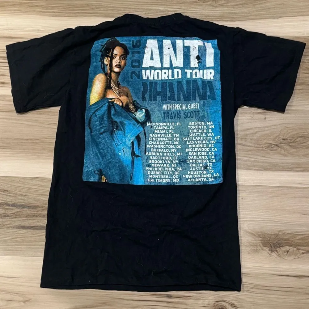 Rihanna Anti World Tour Short Sleeve Graphic Tee Shirt Women’s Small Black - Image 3