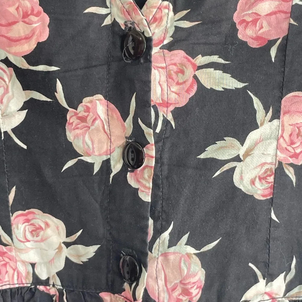 Eileen West Vintage Floral Sleeveless Midi Dress Size 10 Black Pink Rose Cotton - Image 11