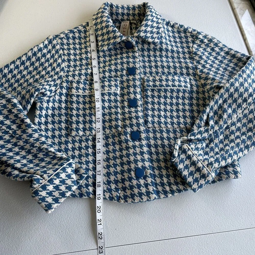 Anthropologie Dolan Left Coast Cropped Jacket Women XS Blue Houndstooth Print - Image 15
