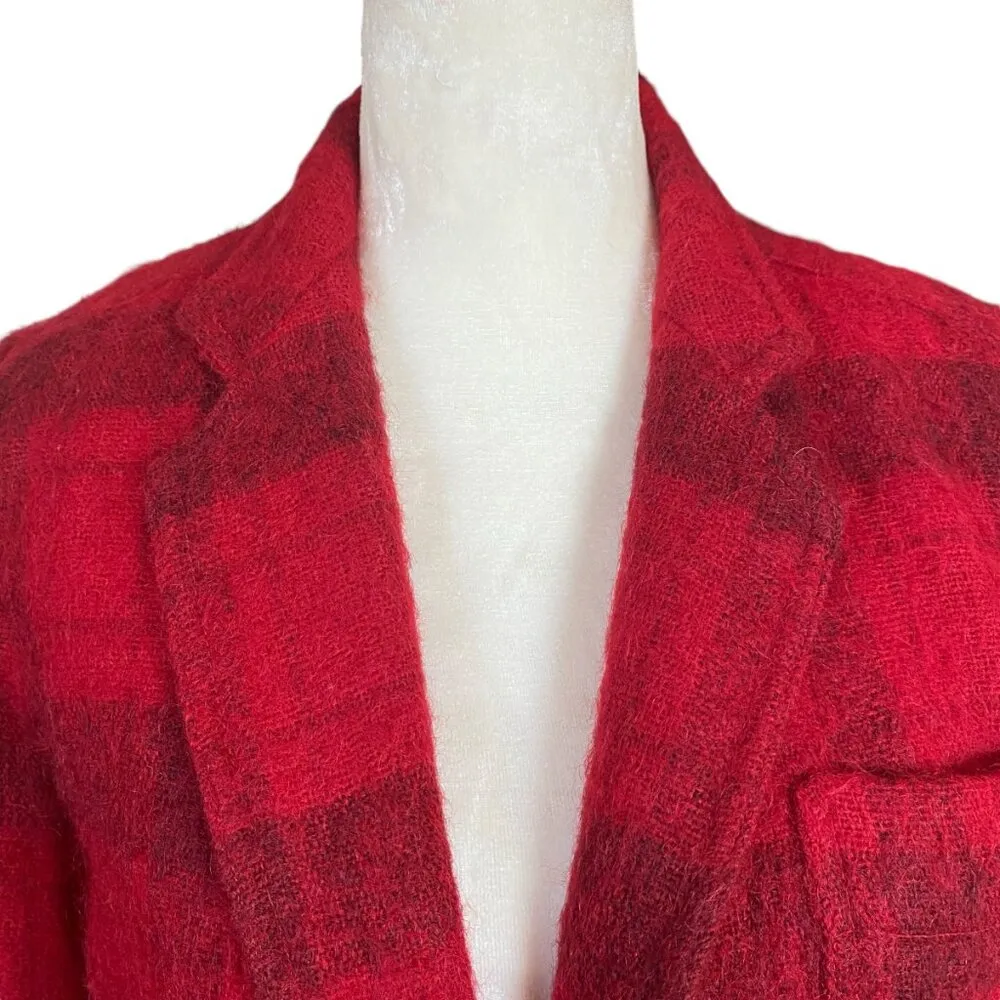 women's red with faded black checkered long open front blazer sz 6 - Image 5