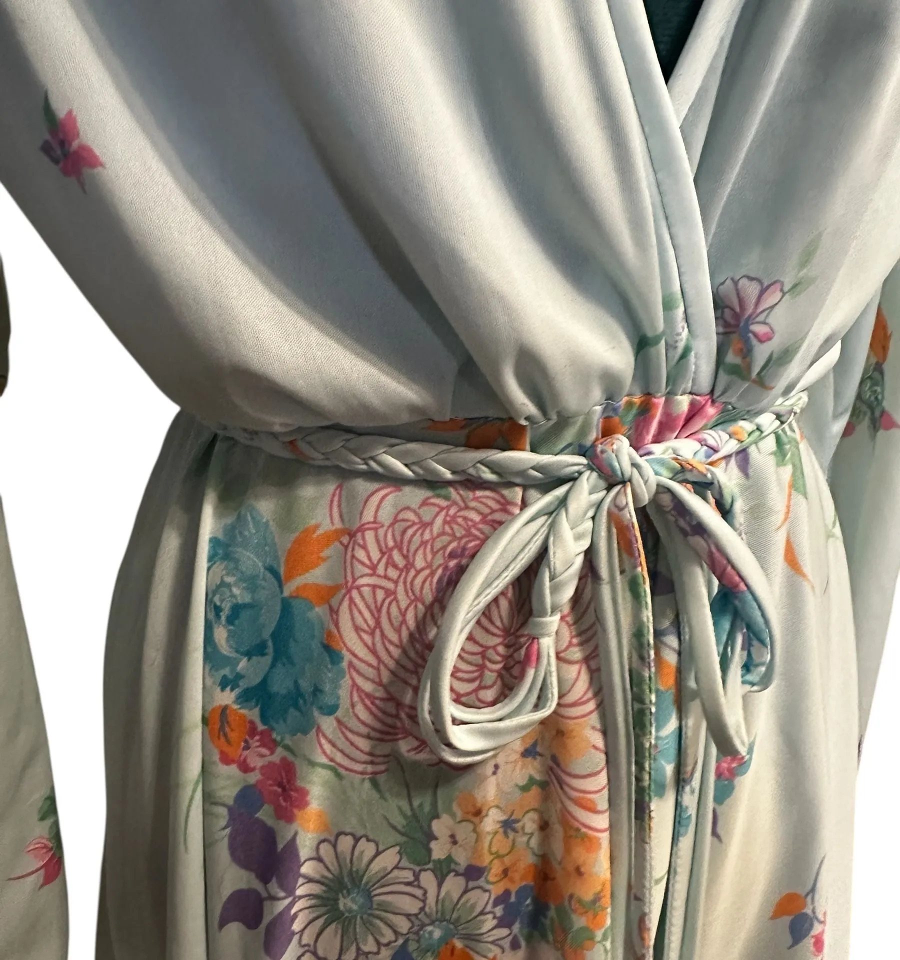 Vintage Kay Windsor Long Sleeve Floral Midi Dress Drape V Neck Blue Size M - Image 4