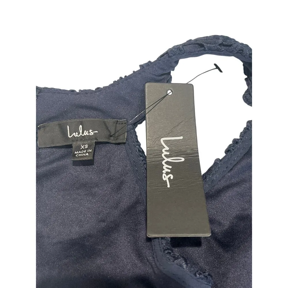 Lulus Lover's Game Navy Lace Skater Mini Dress Size XS Romantic Coquette Halter - Image 8