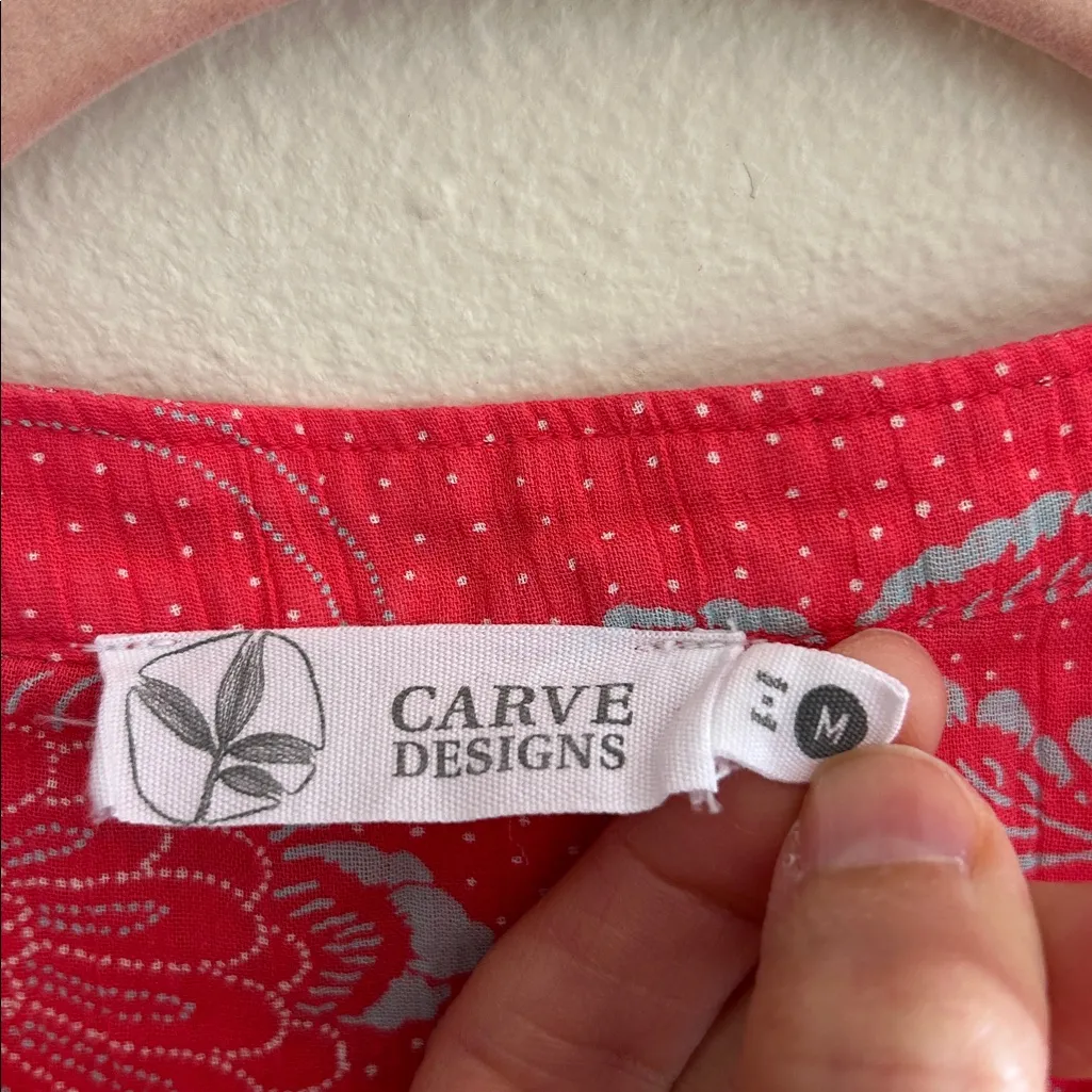 Carve designs Dylan pink coral floral organic cotton pop over blouse top M - Image 2