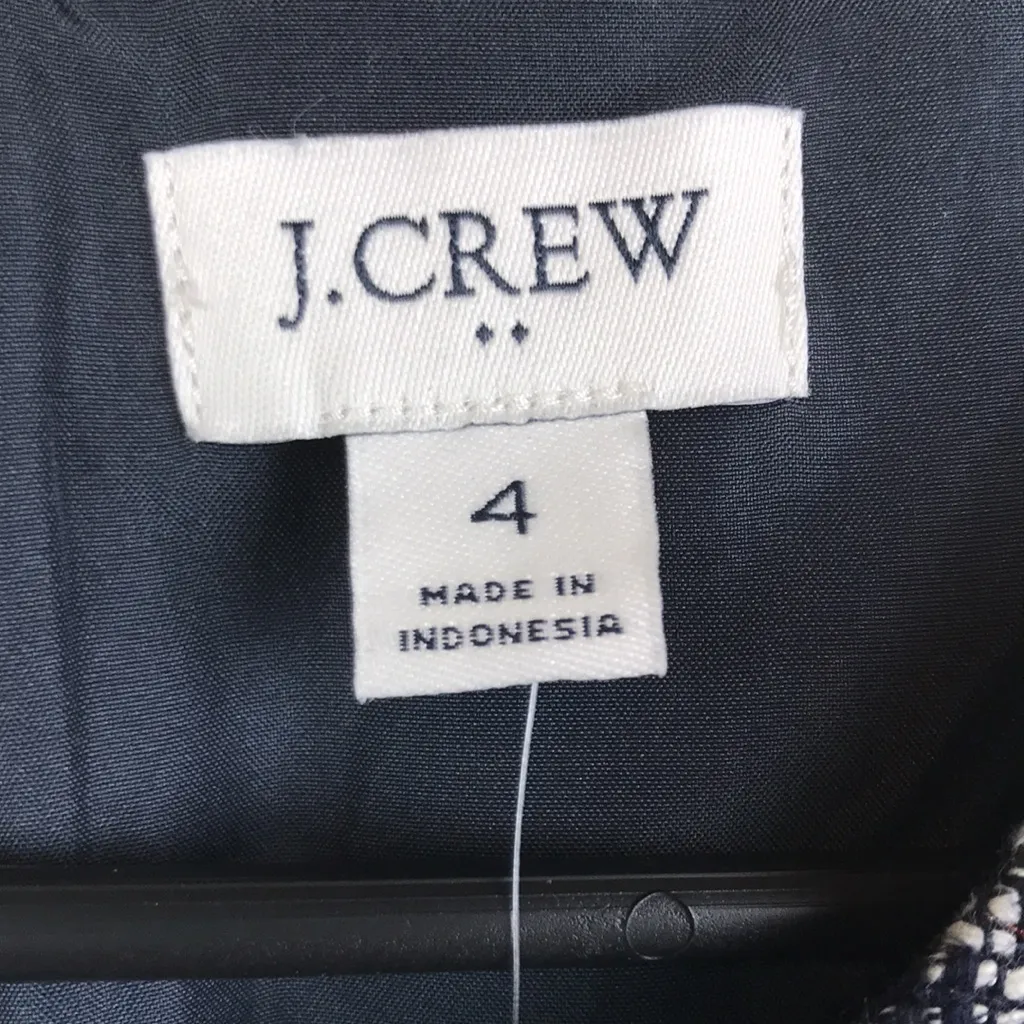 NWT J. Crew Women’s Tweed Fringe Navy Blue and White Sleeveless Sheath Dress - Image 11