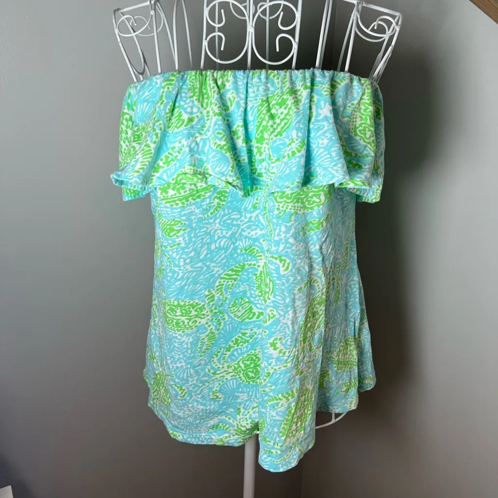 Lilly Pulitzer Wiley Ruffle Tube Top Get Crackin' Cotton Preppy Resortwear Sz L - Image 2