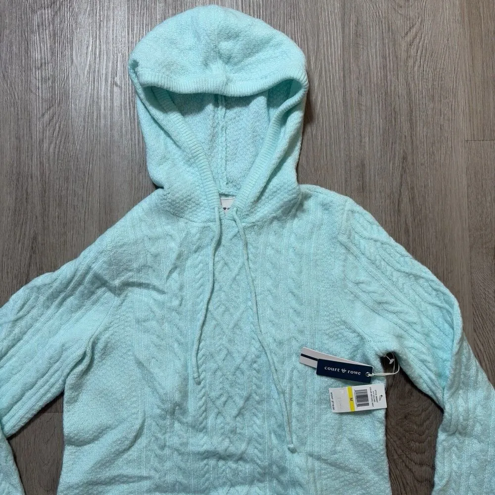 COURT & ROWE‎ Hooded Cable Knit Bennett Sweater Cool Mint Green Size M Size M - Image 4