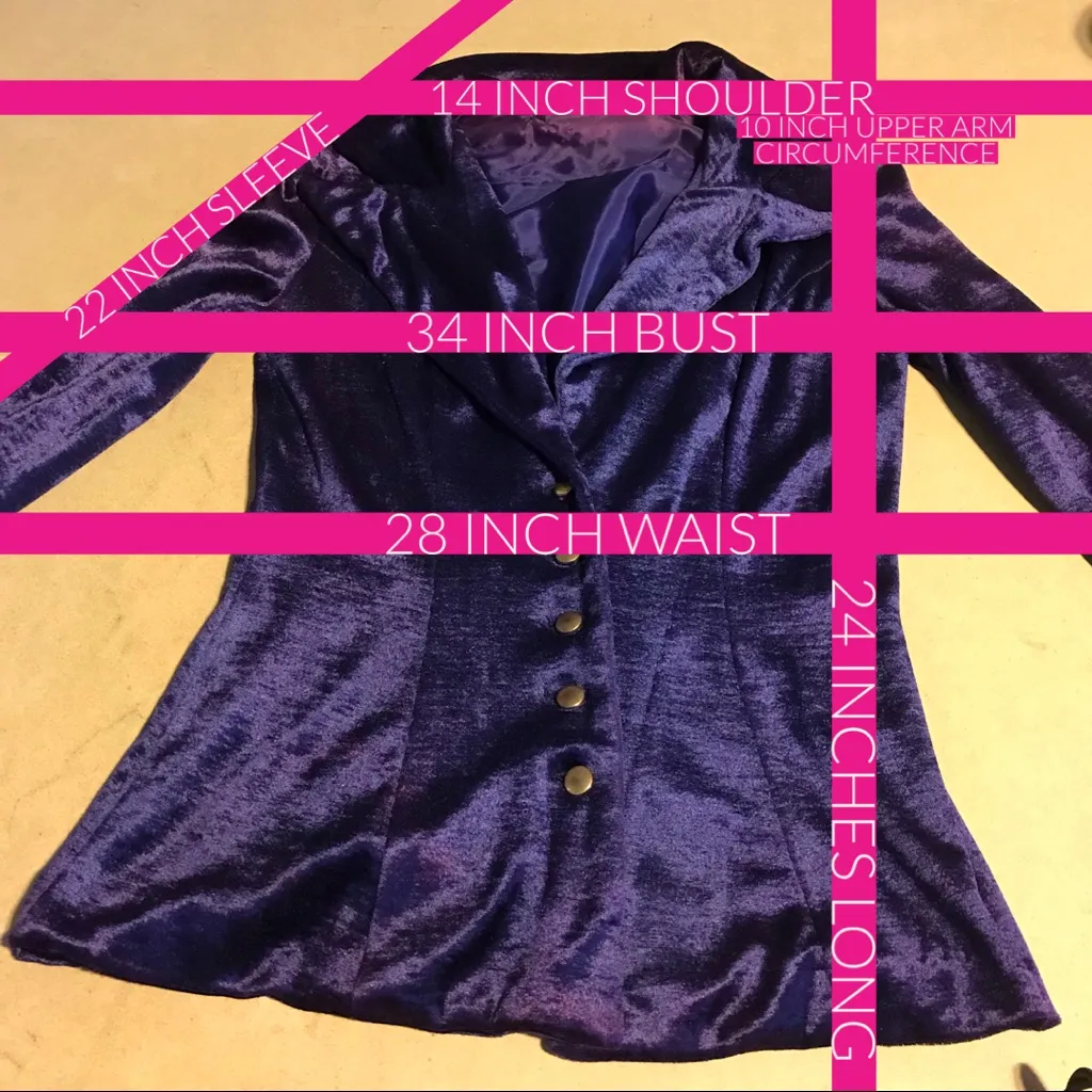 VINTAGE CIRCA 1980'S CRUSHED VELOUR PURPLE BUTTON DOWN TOP AND SKIRT SET (XS) - Image 13