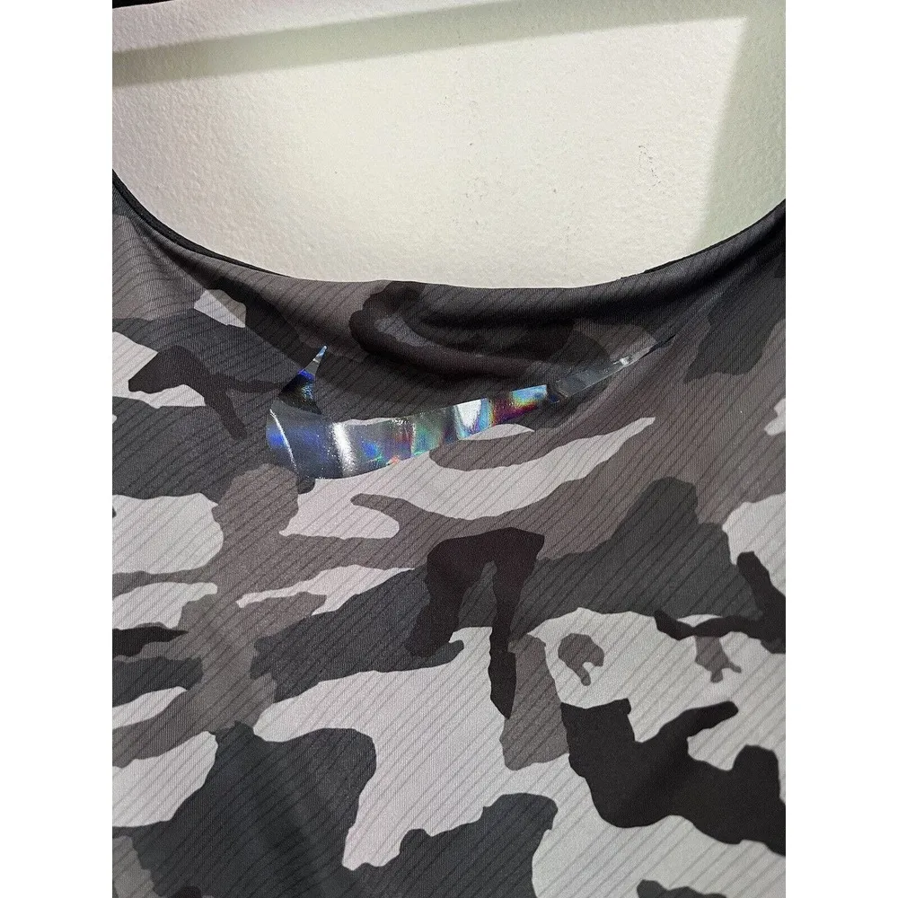 NWT Nike Gray Camo Print U Back Metallic Swoosh One Piece Sporty Swimsuit Small - Image 5
