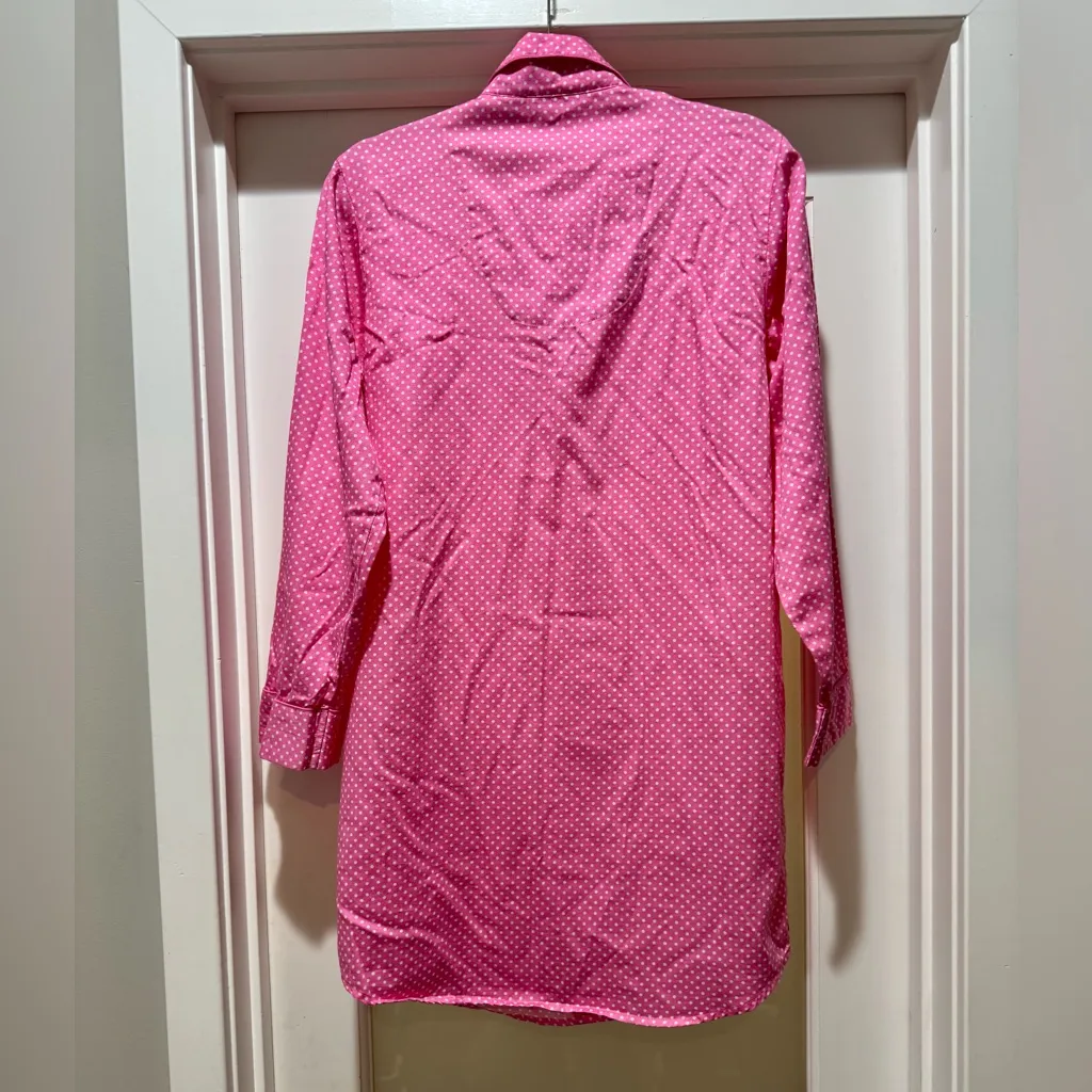 Adonna Pink Polka Dot 100% Cotton Button Down Sleepshirt Size M - Image 3