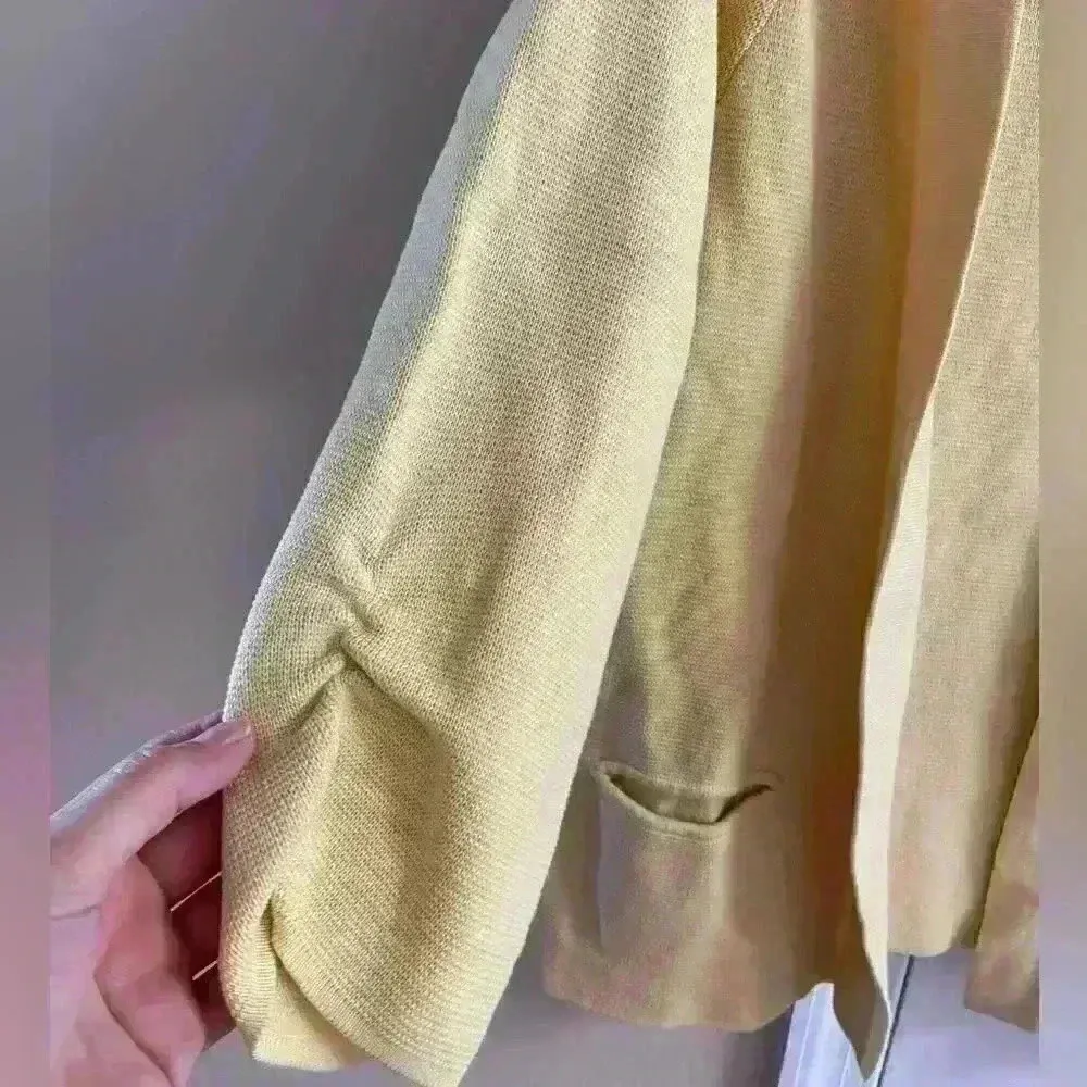 Chico's Beige Open Front Cinched Sleeve Cardigan Large - Image 2