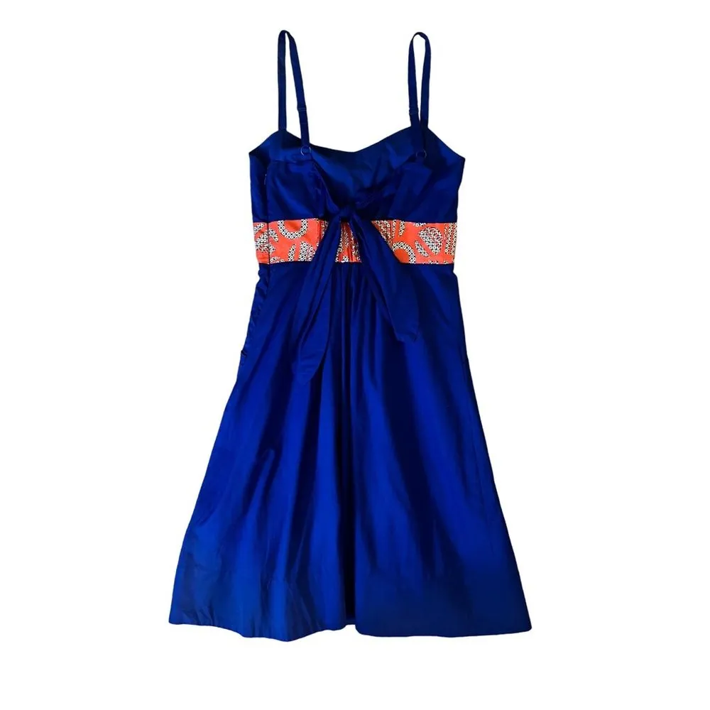 Anthropologie Edme & Esyllte 0 Graphical Dress Sundress Blue Empire Waist Pleats - Image 4