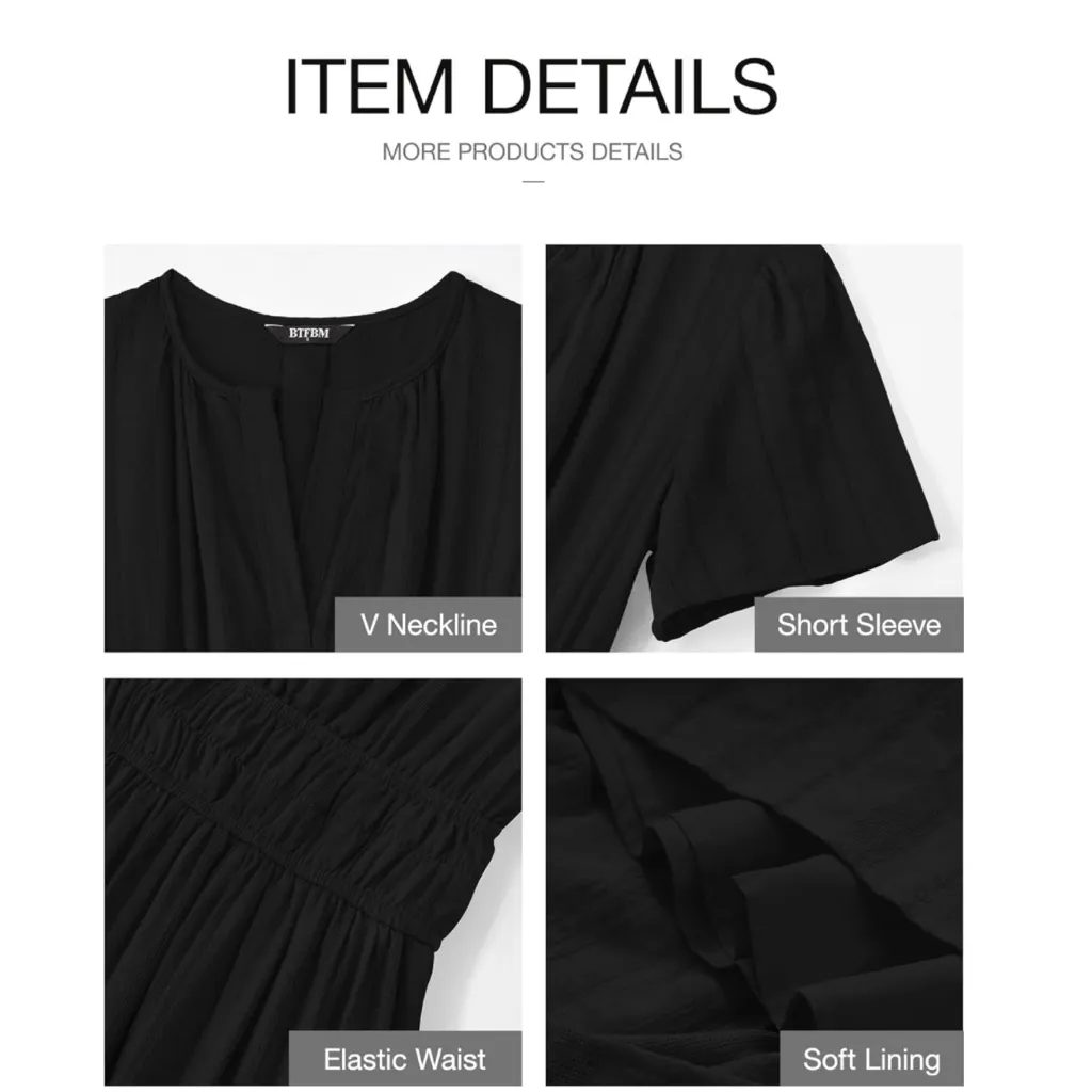 NWT BTFBM V Neck Short Sleeve Elastic Waist Boho Maxi Dress Black XXL Size 2X - Image 6