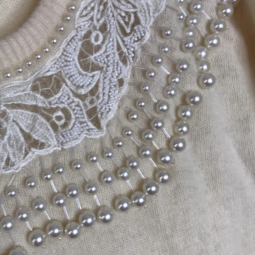 Fully fashion wool and rabbit blend pearl embellished pullover ladies sweater Size M - Image 4